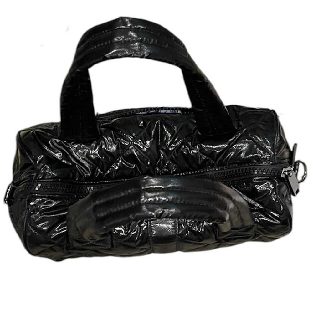 Oliver Thomas Quilted Patent Mini Duffel Bag Black Puffer Purse - Picture 10 of 16